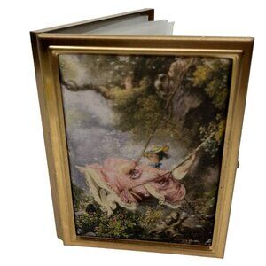 Vtg Kleer Accordex Metal Photo Album Painting "The Swing" Lady 18th Century Art